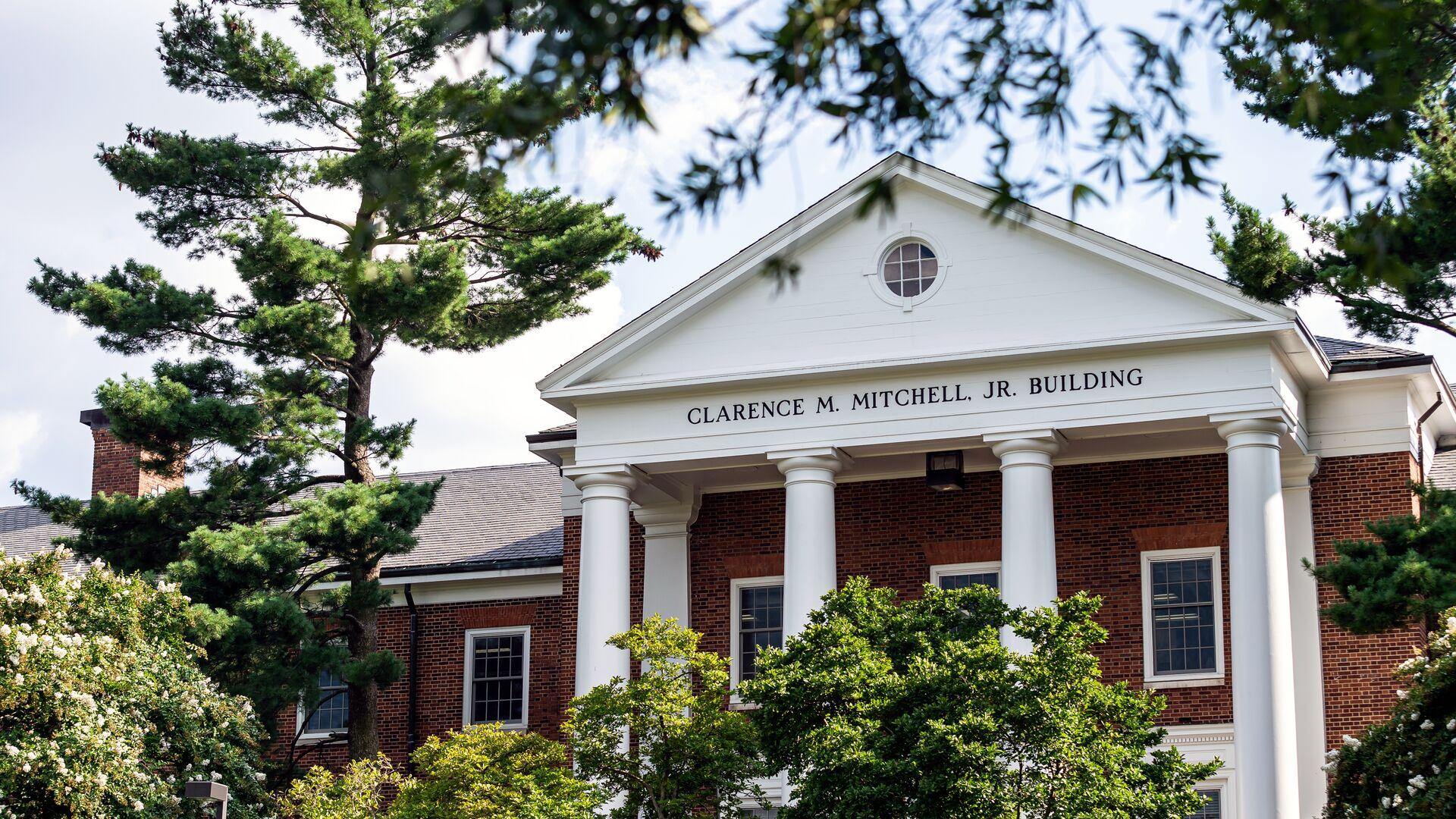 An exterior shot of Clarence Mitchell Building at the University of Maryland